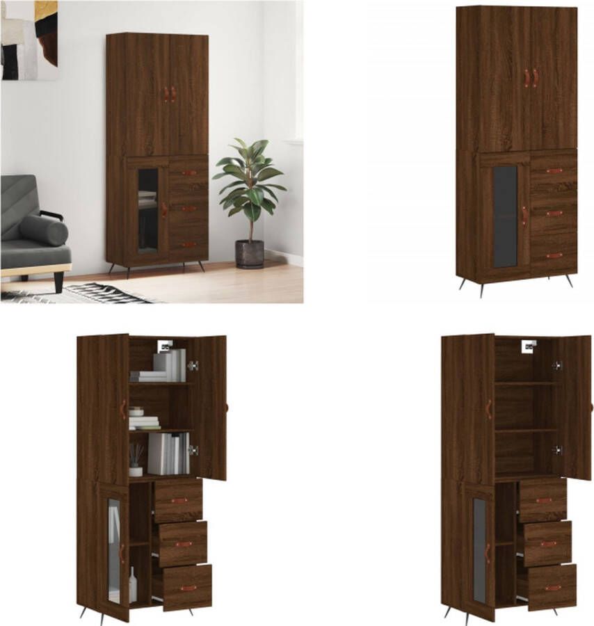 VidaXL -Hoge-kast-69-5x34x180-cm-bewerkt-hout-bruineikenkleurig Hoge Kast Hoge Kasten Dressoir Buffetkast
