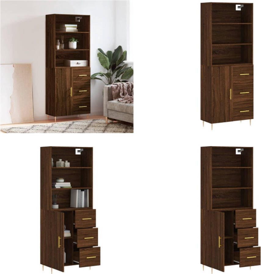 VidaXL Hoge kast 69-5x34x180 cm bewerkt hout bruineikenkleurig Hoge Kast Hoge Kasten Dressoir Buffetkast