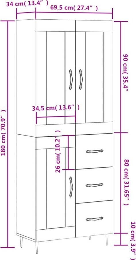 VidaXL -Hoge-kast-69 5x34x180-cm-bewerkt-hout-gerookt-eikenkleurig - Foto 2