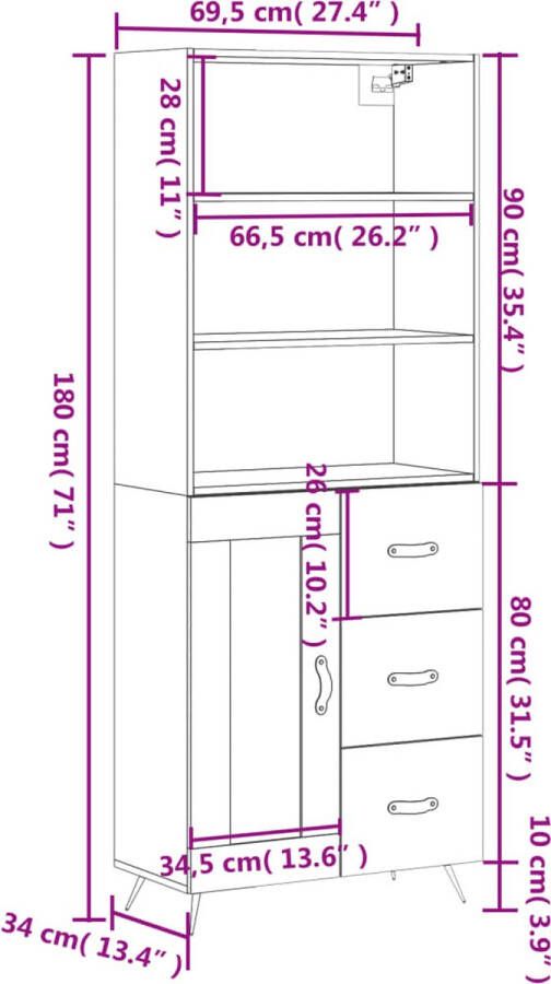 VidaXL -Hoge-kast-69 5x34x180-cm-bewerkt-hout-gerookt-eikenkleurig - Foto 2