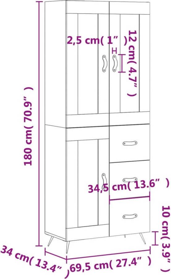 VidaXL -Hoge-kast-69 5x34x180-cm-bewerkt-hout-grijs-sonoma-eikenkleurig - Foto 2