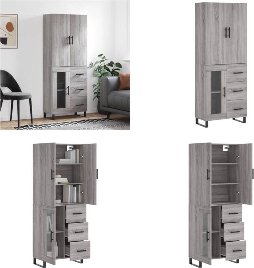 VidaXL Hoge kast 69-5x34x180 cm bewerkt hout grijs sonoma eikenkleurig Hoge Kast Hoge Kasten Dressoir Buffetkast