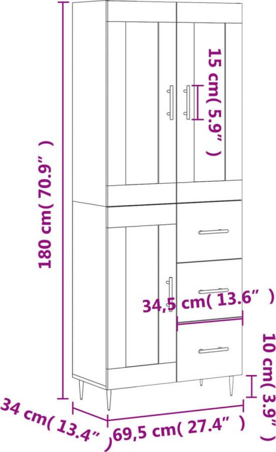 VidaXL -Hoge-kast-69 5x34x180-cm-bewerkt-hout-hoogglans-wit - Foto 3