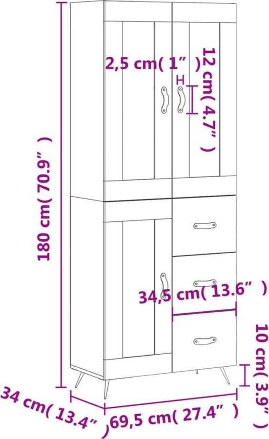 VidaXL -Hoge-kast-69 5x34x180-cm-bewerkt-hout-hoogglans-wit - Foto 1