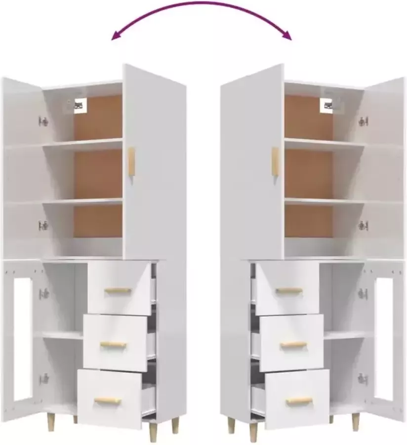VidaXL Hoge kast 69 5x34x180 cm bewerkt hout hoogglans wit - Foto 12