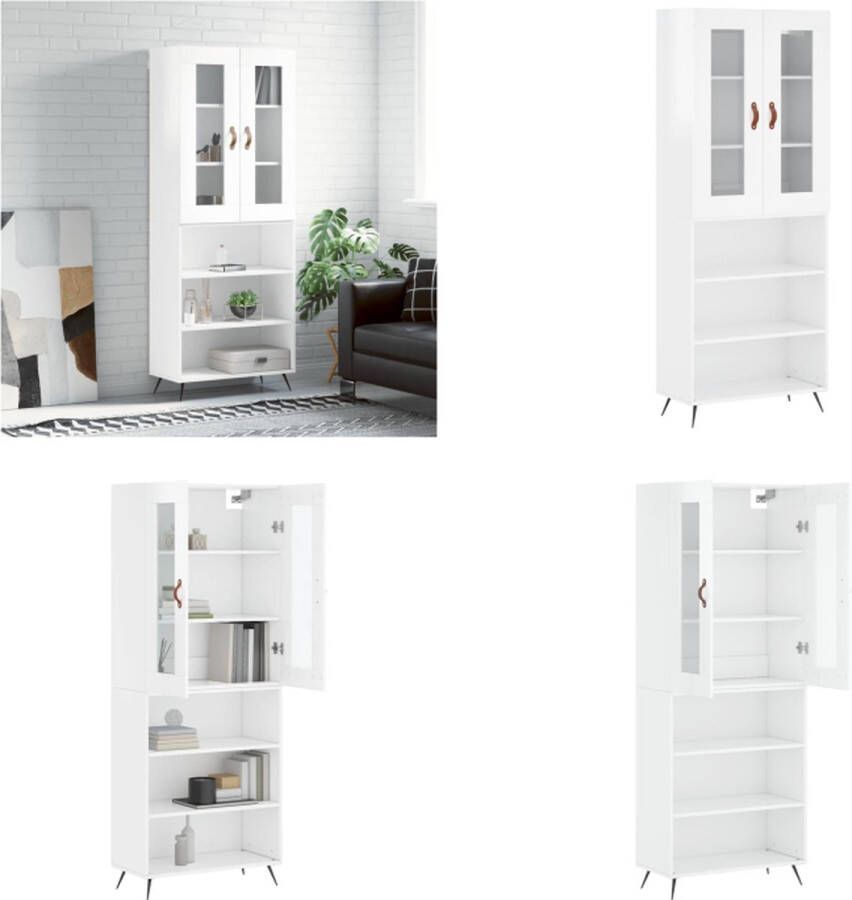 VidaXL Hoge kast 69-5x34x180 cm bewerkt hout hoogglans wit Hoge Kast Hoge Kasten Dressoir Buffetkast - Foto 5