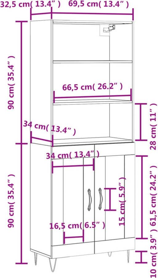 VidaXL -Hoge-kast-69 5x34x180-cm-bewerkt-hout-sonoma-eikenkleurig - Foto 4