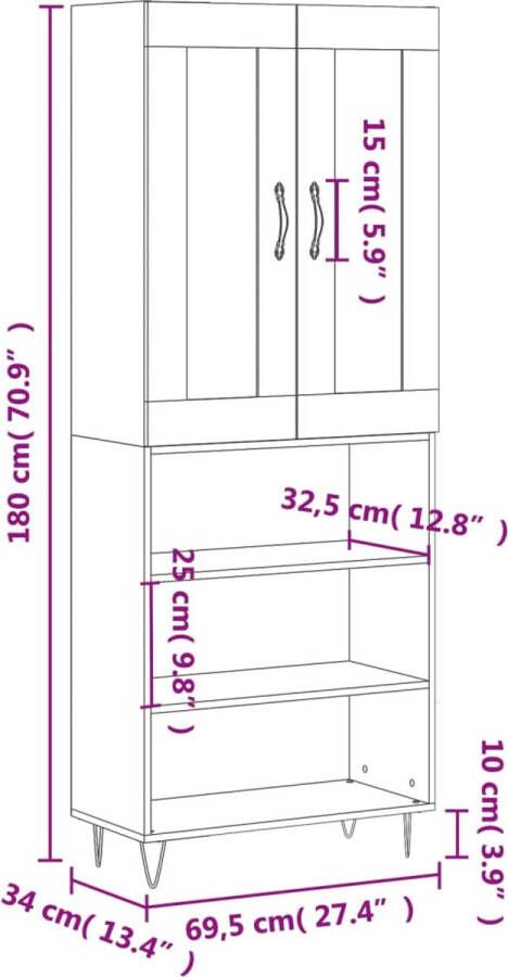 VidaXL -Hoge-kast-69 5x34x180-cm-bewerkt-hout-sonoma-eikenkleurig - Foto 9