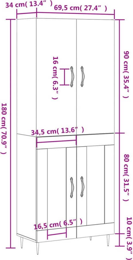 VidaXL -Hoge-kast-69 5x34x180-cm-bewerkt-hout-wit - Foto 1