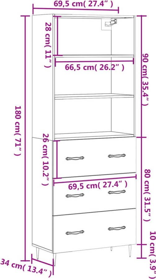 VidaXL -Hoge-kast-69 5x34x180-cm-bewerkt-hout-wit - Foto 4