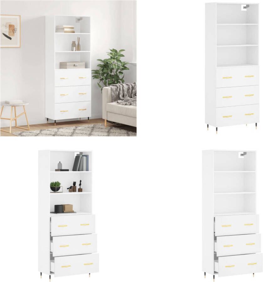 VidaXL Hoge kast 69 5x34x180 cm bewerkt hout wit Hoge Kast Hoge Kasten Dressoir Buffetkast - Foto 3