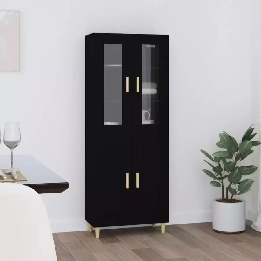 VidaXL Hoge kast 69.5x34x180 cm bewerkt hout zwart - Foto 2