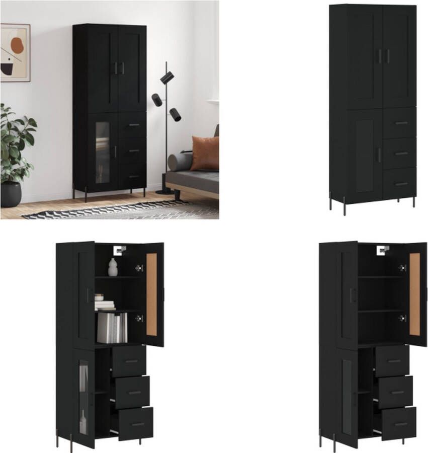 VidaXL Hoge kast 69-5x34x180 cm bewerkt hout zwart Hoge Kast Hoge Kasten Dressoir Buffetkast