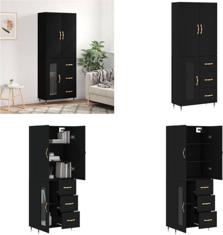 VidaXL -Hoge-kast-69-5x34x180-cm-bewerkt-hout-zwart Hoge Kast Hoge Kasten Dressoir Buffetkast - Foto 1