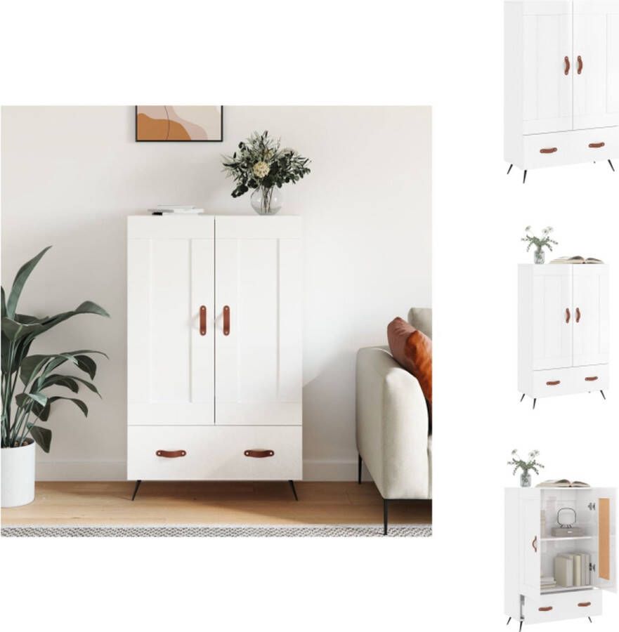 VidaXL Hoge Kast Hoge Kasten Hoge Kast Met Lade Kast Hoge kast 69 5x31x115 cm bewerkt hout hoogglans wit - Foto 4