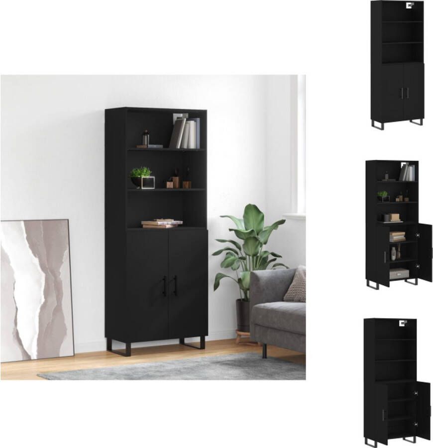 VidaXL Hoge kast 69.5 x 34 x 180 cm zwart bewerkt hout en metaal Keukenkast