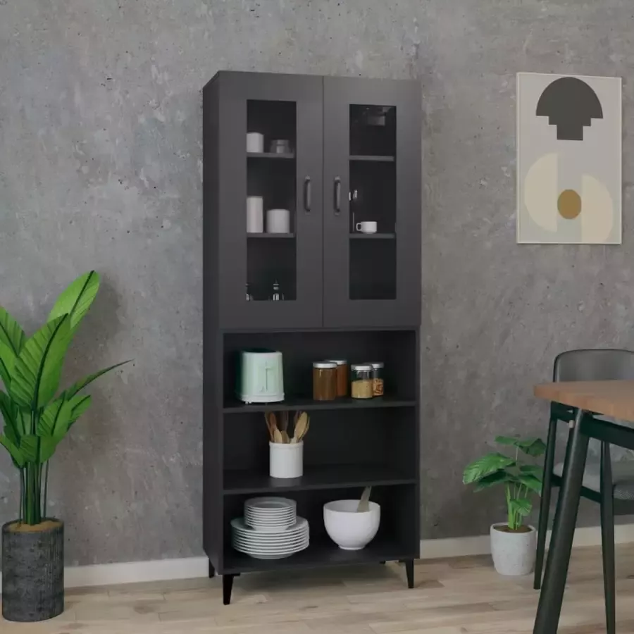 VidaXL Hoge kast 69.5x34x180 cm bewerkt hout zwart - Foto 3