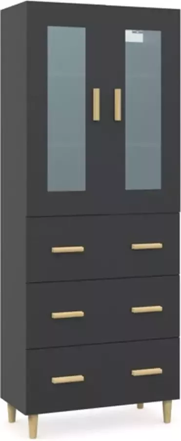 VidaXL Hoge kast 69.5x34x180 cm bewerkt hout zwart - Foto 6