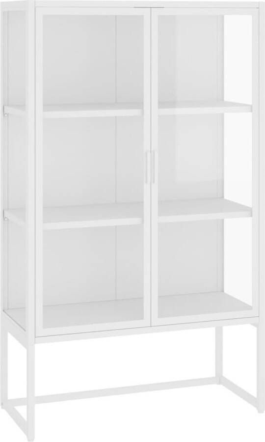 VidaXL -Hoge-kast-80x35x135-cm-staal-en-gehard-glas-wit - Foto 2