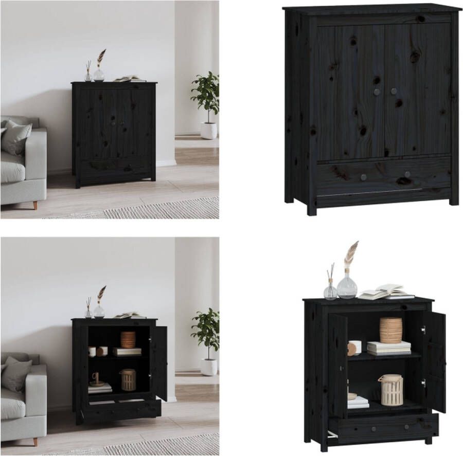 VidaXL Hoge kast 83x41-5x100 cm massief grenenhout zwart Hoge Kast Hoge Kasten Dressoir Dressoirs - Foto 2