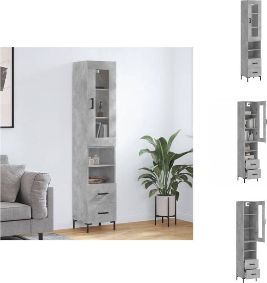 VidaXL Hoge Kast Hoge Kasten Dressoir Buffetkast -Hoge-kast-34-5x34x180-cm-bewerkt-hout-betongrijs