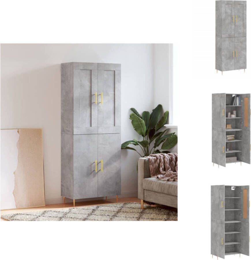 VidaXL Hoge Kast Hoge Kasten Hoge Kast Met Lade Kast -Hoge-kast-69-5x34x180-cm-bewerkt-hout-betongrijs - Foto 5