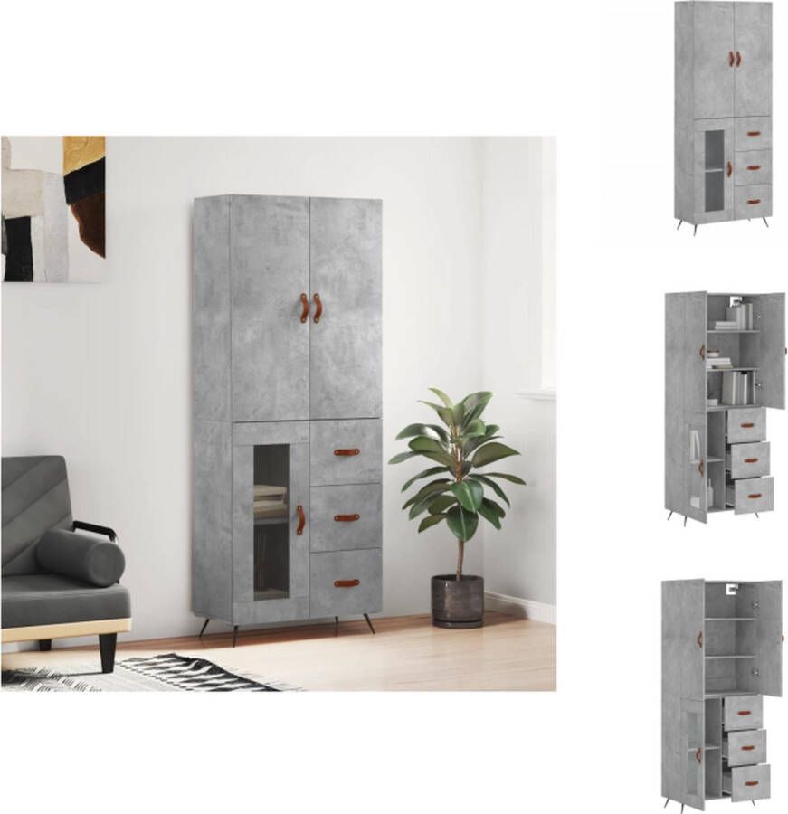 VidaXL Hoge Kast Betongrijs 69.5 x 34 x 180 cm Duurzaam materiaal voldoende opbergruimte praktische deuren Metalen voeten Montage vereist Keukenkast