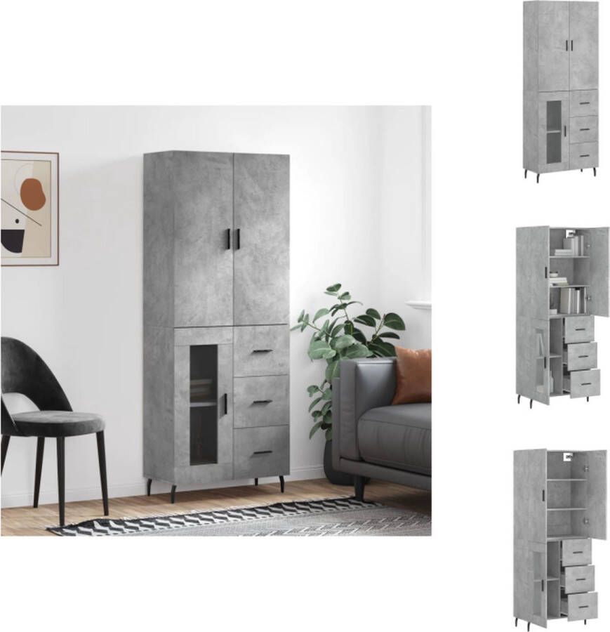 VidaXL Hoge Kast Betongrijs 69.5 x 34 x 180 cm Duurzaam materiaal Voldoende opbergruimte Praktische deuren Metalen voeten Keukenkast