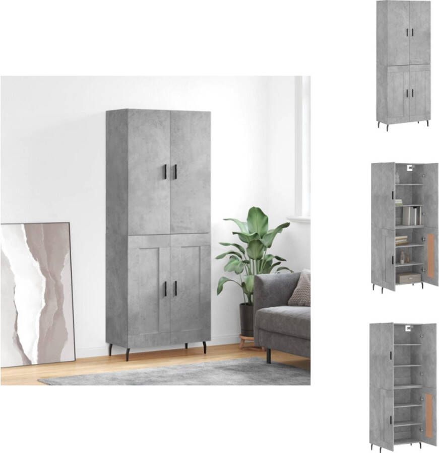 The Living Store Hoge Kast Betongrijs 69.5 x 34 x 180 cm Duurzaam houten meubelstuk met metalen voeten Veiligheidsinstructie- bevestig het aan de wand Schroeven en pluggen niet inbegrepen - Foto 8