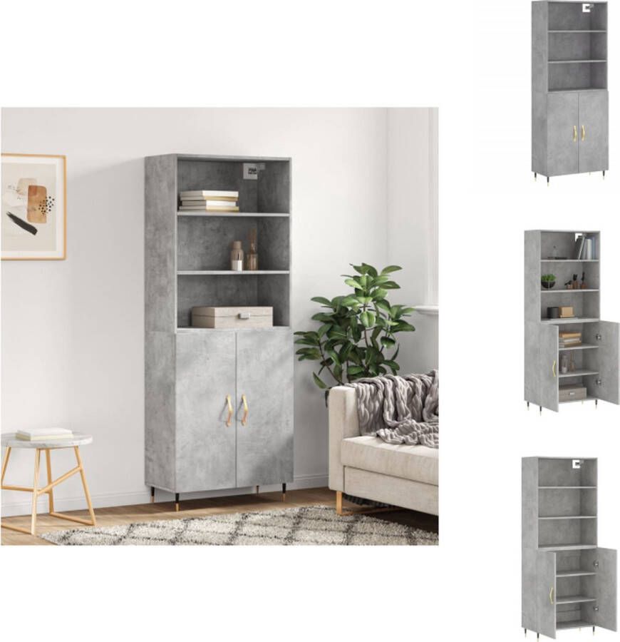 VidaXL Hoge Kast Hoge Kasten Hoge Kast Met Lade Kast -Hoge-kast-69-5x34x180-cm-bewerkt-hout-betongrijs - Foto 4