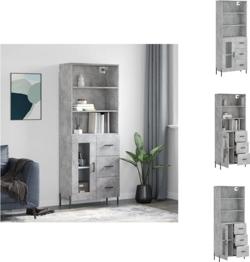 VidaXL Hoge Kast Hoge Kasten Dressoir Buffetkast Hoge kast 69-5x34x180 cm bewerkt hout betongrijs - Foto 2