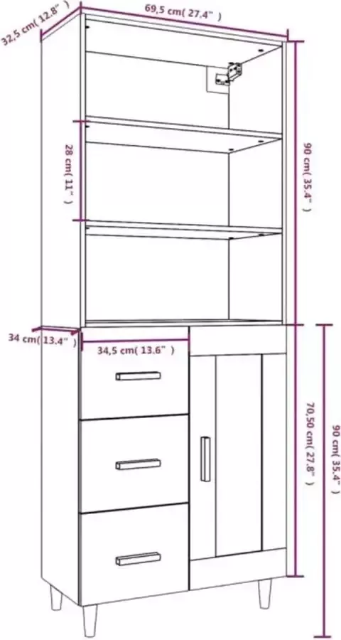 VidaXL Hoge kast bewerkt hout betongrijs - Foto 2