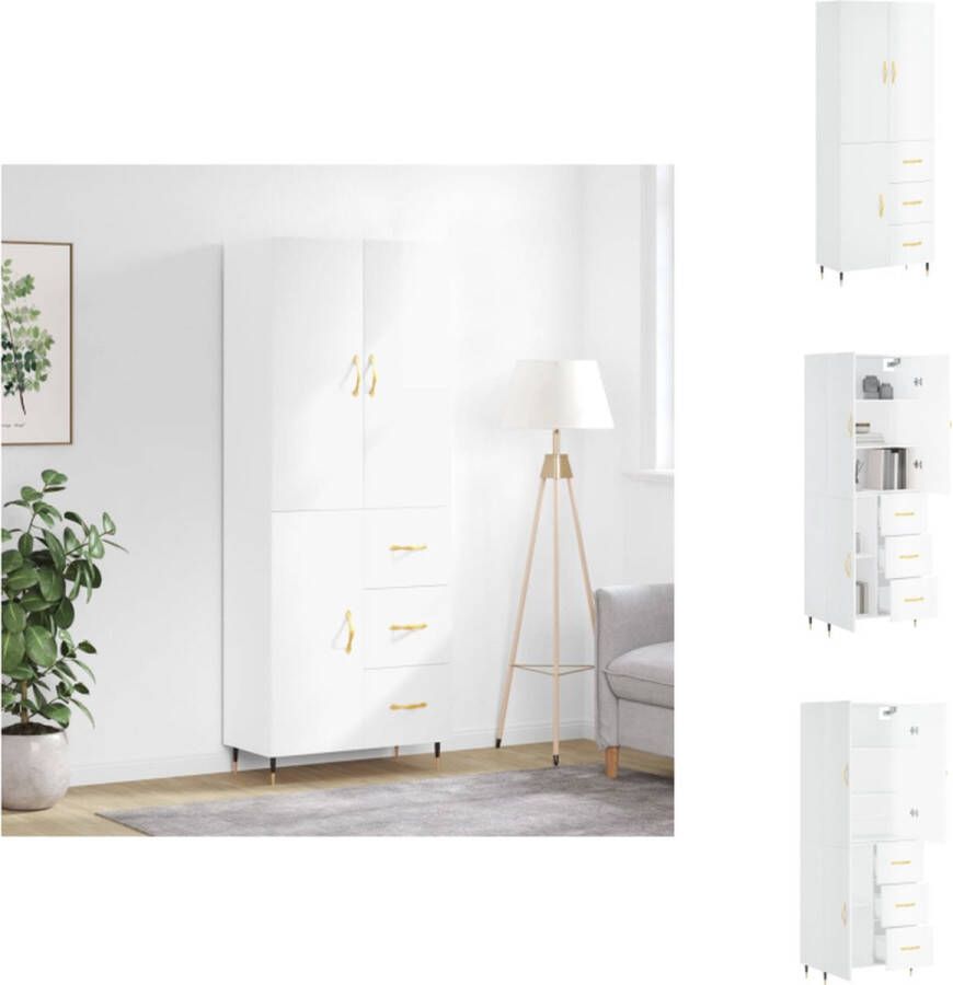 VidaXL Hoge Kast Hoge Kasten Dressoir Buffetkast Hoge kast 69-5x34x180 cm bewerkt hout hoogglans wit