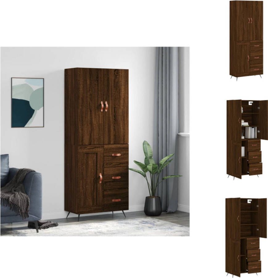 VidaXL Hoge Kast Bewerkt Hout en Metaal 69.5 x 34 x 180 cm Bruineiken Keukenkast