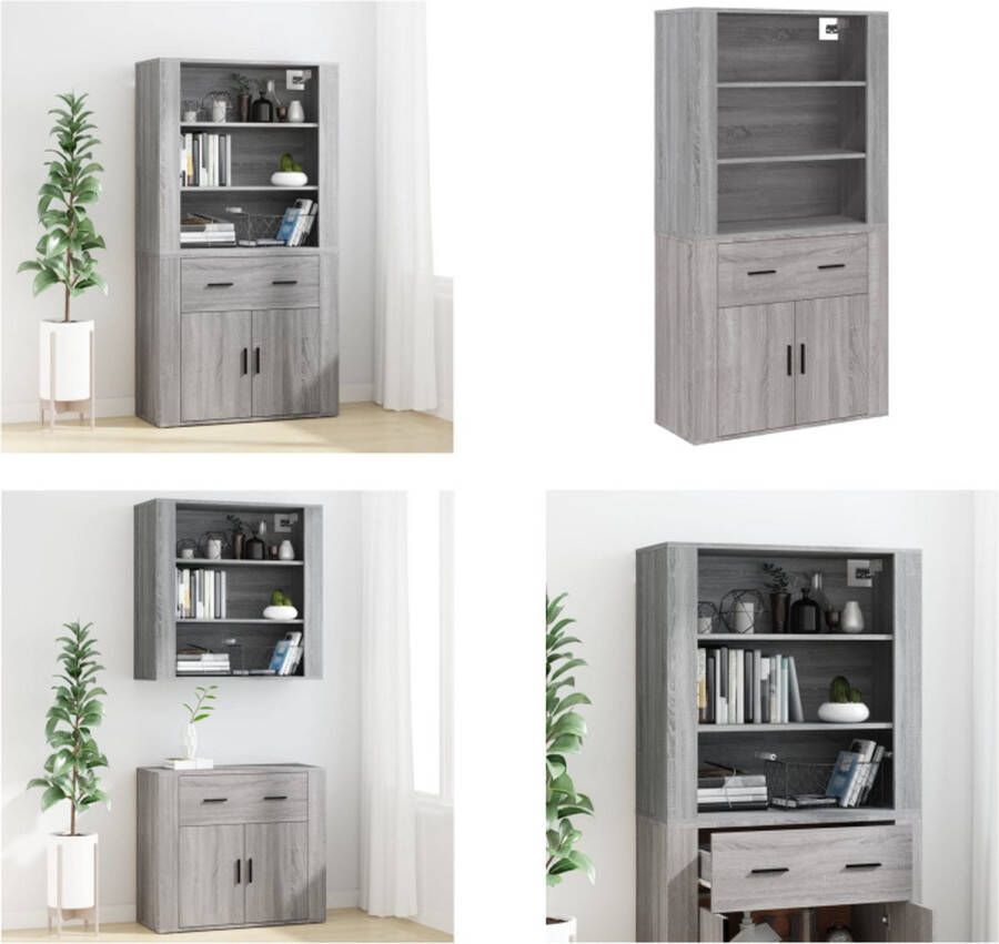 vidaXL Hoge kast bewerkt hout grijs sonoma eikenkleurig Buffetkast: Buffetkasten Dressoir Kast Buffetkast