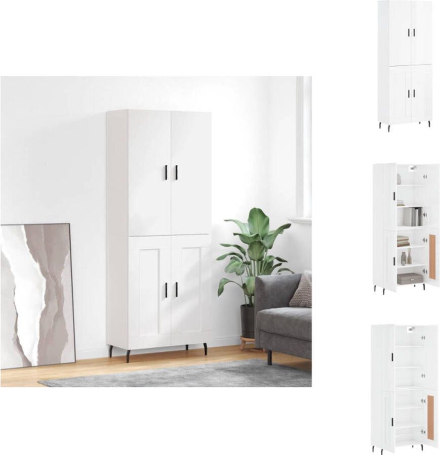 VidaXL Hoge Kast Hoge Kasten Dressoir Buffetkast -Hoge-kast-69-5x34x180-cm-bewerkt-hout-hoogglans-wit