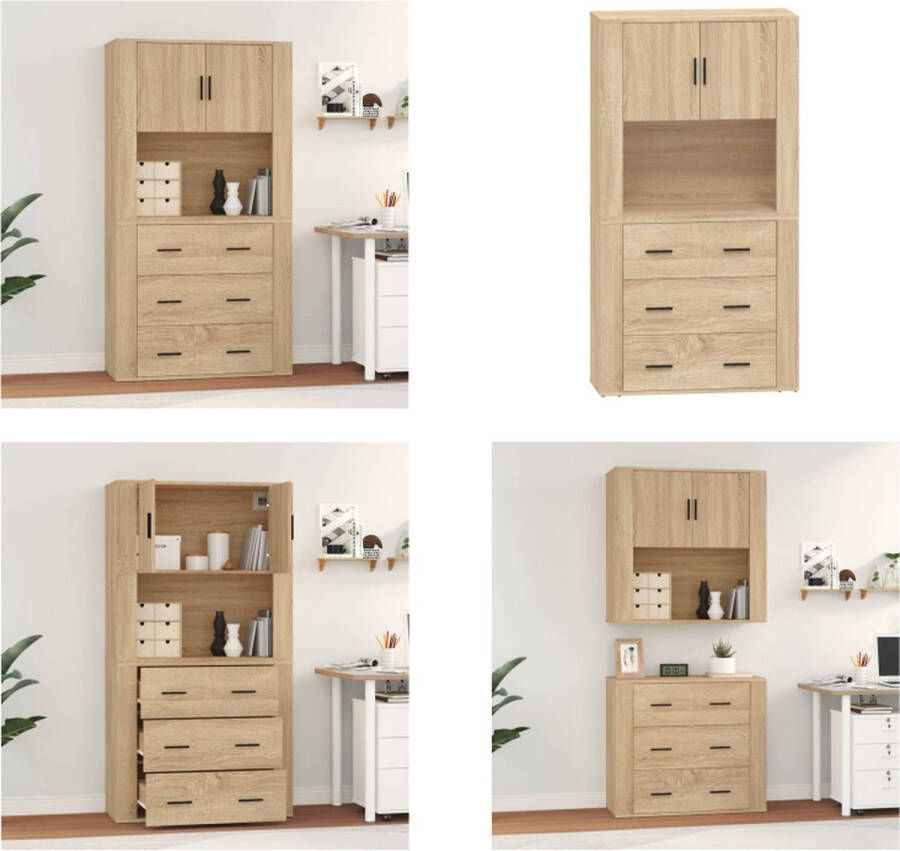 vidaXL Hoge kast bewerkt hout sonoma eikenkleurig Buffetkast: Buffetkasten Dressoir Kast Buffetkast