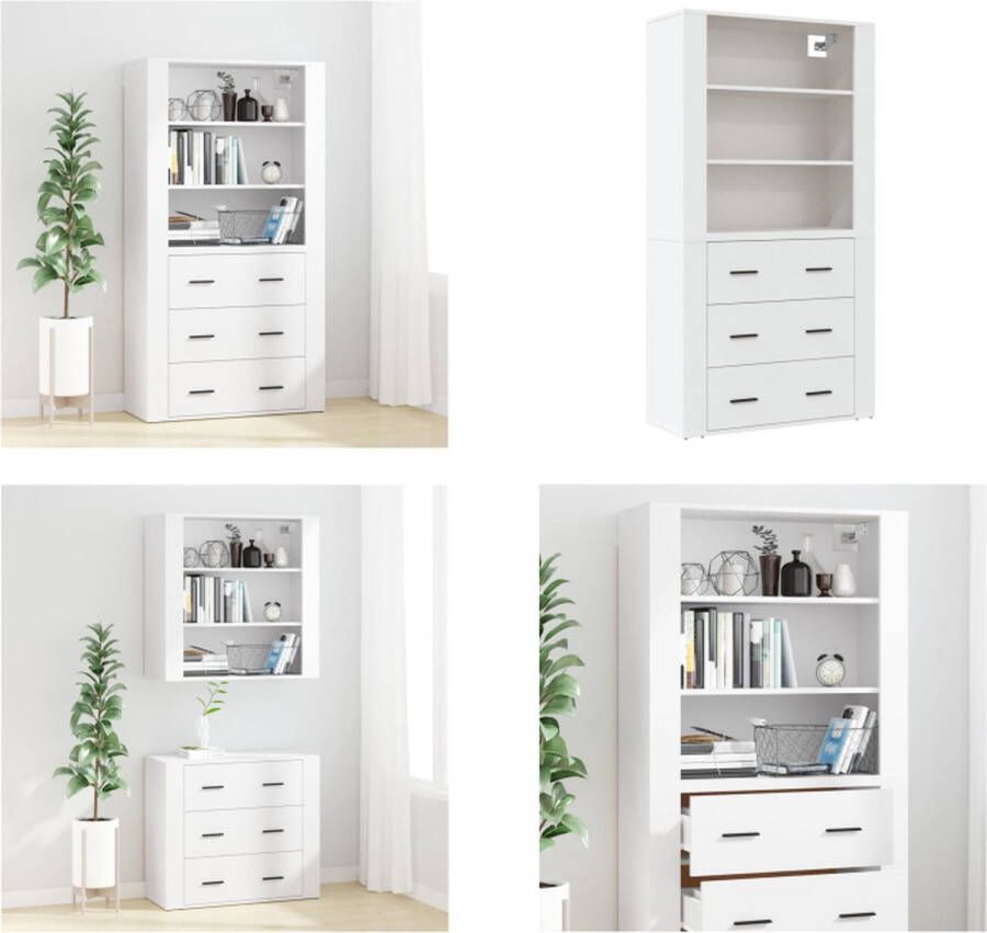 VidaXL Hoge kast bewerkt hout wit Buffetkast: Buffetkasten Dressoir Kast Buffetkast