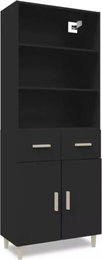 VidaXL Hoge kast bewerkt hout zwart - Foto 2
