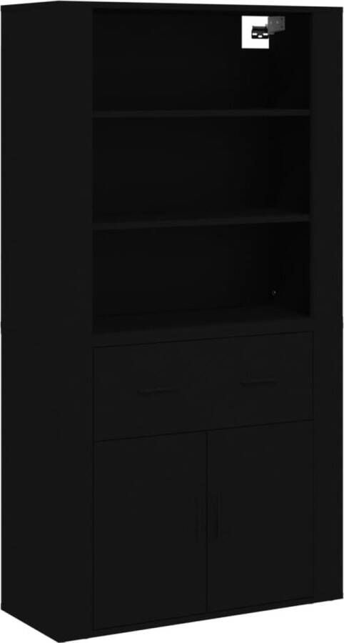 VidaXL Hoge kast Bewerkt hout Zwart Hoge Kast Buffetkast Wandmontage Houten Kast Zwarte Kast - Foto 5