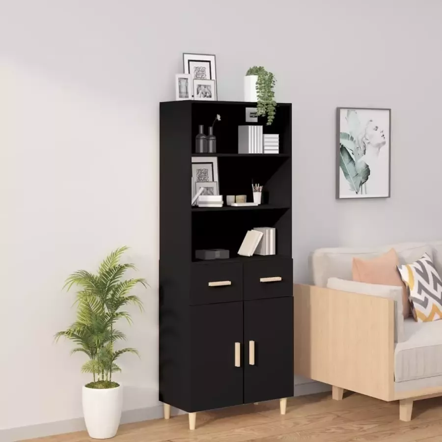 VidaXL Hoge kast bewerkt hout zwart