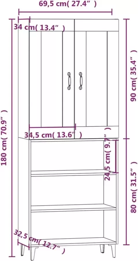 VidaXL Hoge kast bewerkt hout zwart - Foto 4