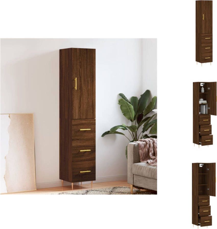 VidaXL Hoge Kast Bruineiken 34.5 x 34 x 180 cm Duurzaam hout en metaal Keukenkast