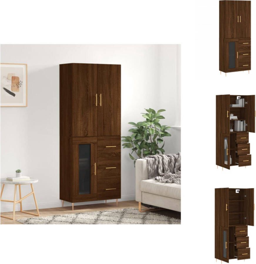 VidaXL Hoge Kast Bruineiken 69.5 x 34 x 180 cm Duurzaam materiaal Voldoende opbergruimte Praktische deuren Metalen voeten Montage vereist Inclusief 1 x dressoir en 1 x opzetkast Keukenkast