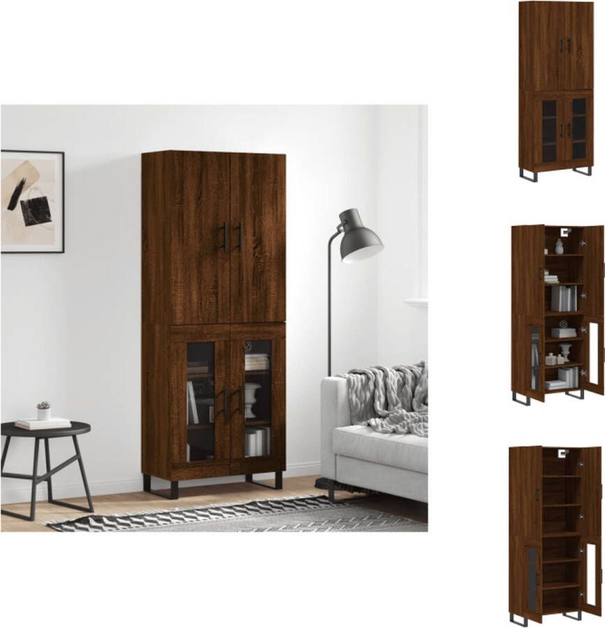 VidaXL Hoge Kast Hoge Kasten Dressoir Buffetkast Hoge kast 69-5x34x180 cm bewerkt hout bruineikenkleurig - Foto 2