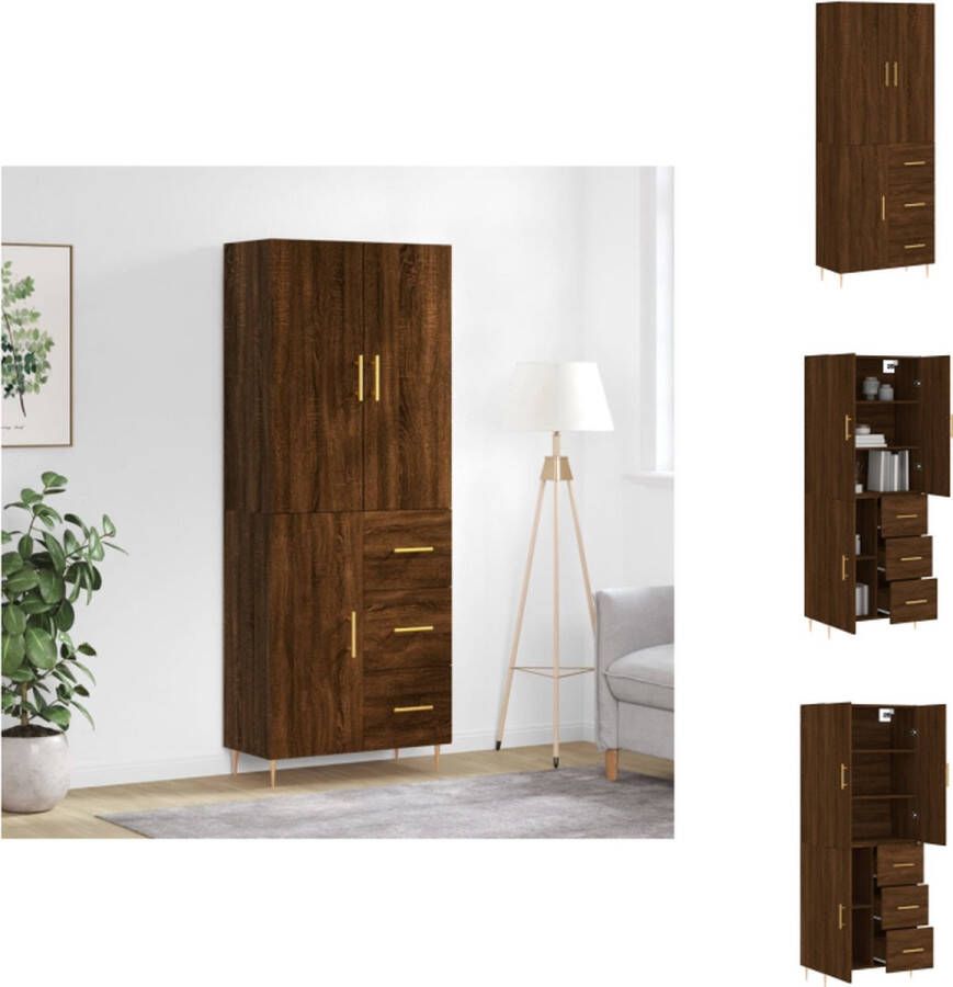 VidaXL Hoge Kast Bruineiken Dressoir en Opzetkast 69.5 x 34 x 180 cm Keukenkast - Foto 2
