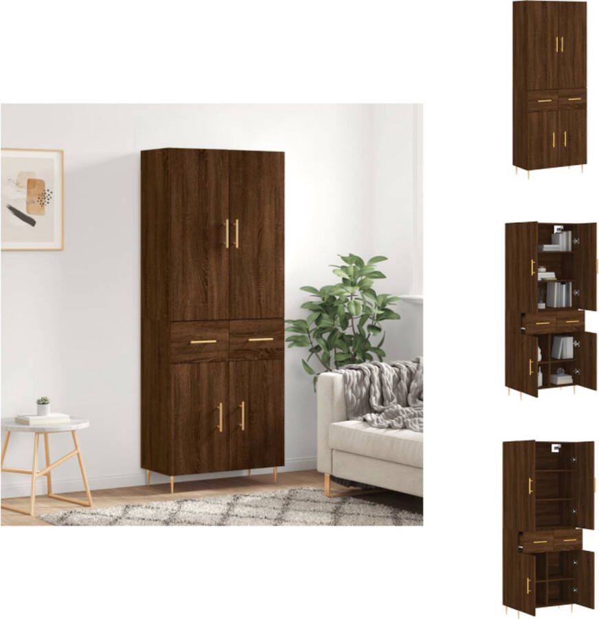 VidaXL Hoge Kast Bruineiken Dressoir en Opzetkast 69.5 x 34 x 180 cm Keukenkast