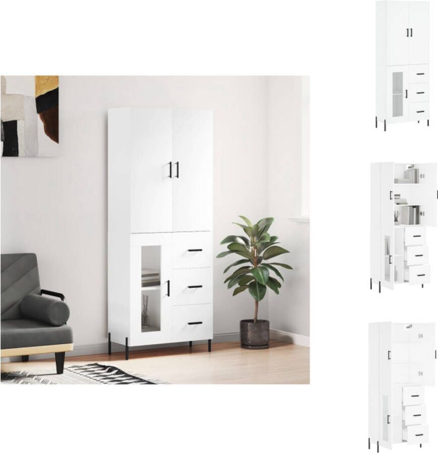 VidaXL Hoge Kast Hoge Kasten Dressoir Buffetkast -Hoge-kast-69-5x34x180-cm-bewerkt-hout-wit - Foto 2
