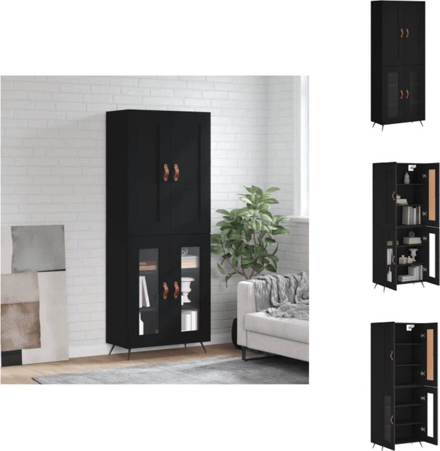 VidaXL Hoge Kast Dressoir Opzetkast 69.5 x 34 x 180 cm Zwart Keukenkast
