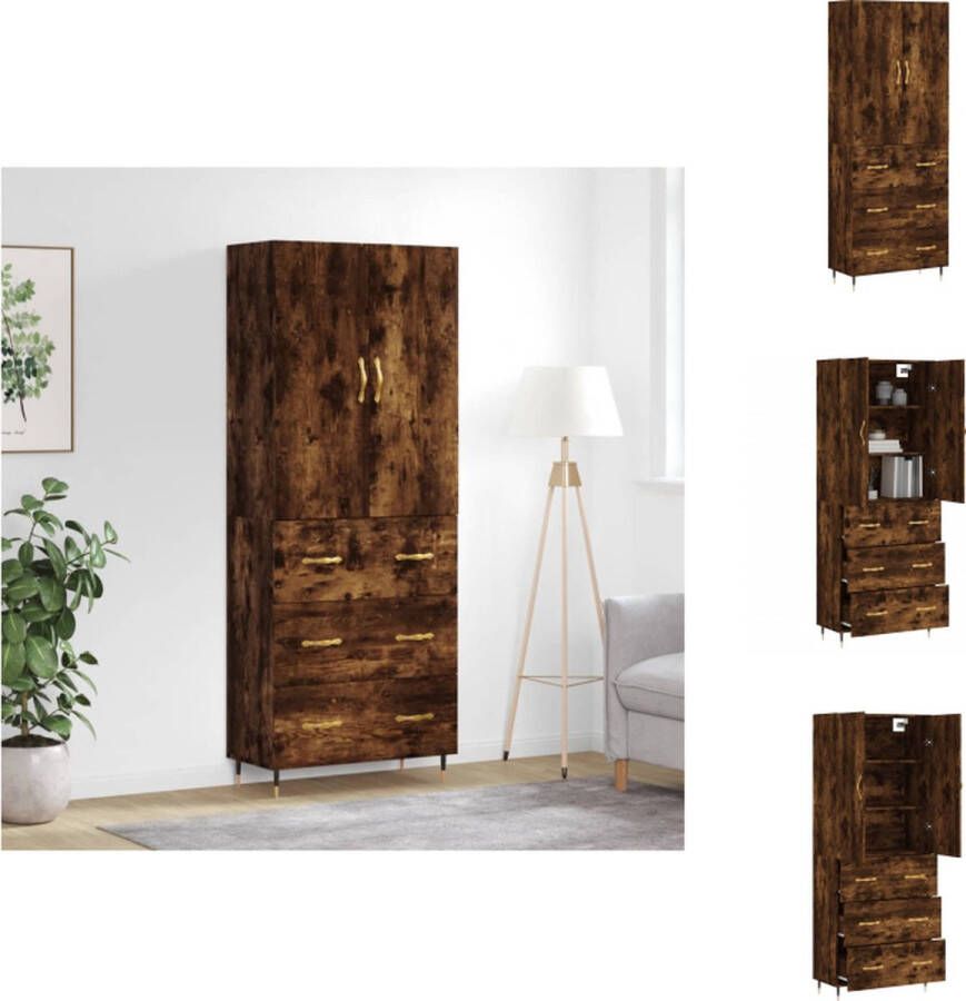 VidaXL Hoge Kast Hoge Kasten Dressoir Buffetkast -Hoge-kast-69-5x34x180-cm-bewerkt-hout-gerookt-eikenkleurig - Foto 4